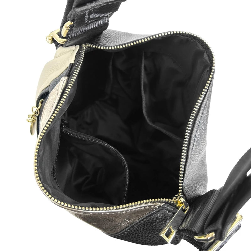 Zellia Női Válltáska/Hátizsáká Alakítható Fekete -Beige-Arany