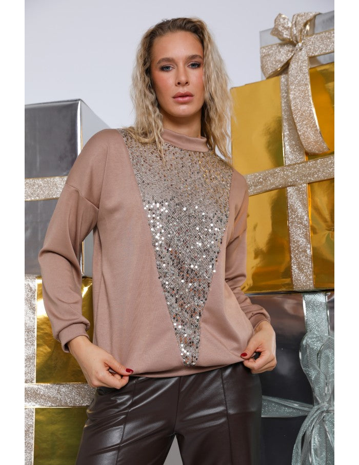 MINNIE Flitteres Felső - Mogyoró