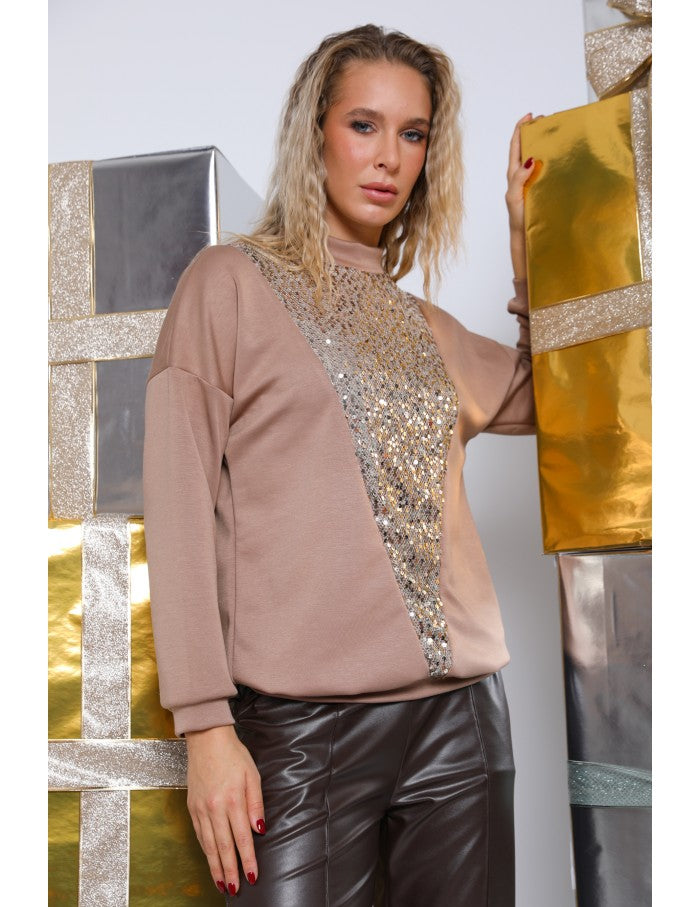 MINNIE Flitteres Felső - Mogyoró