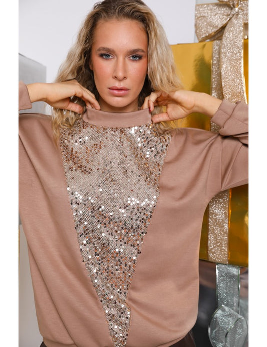 MINNIE Flitteres Felső - Mogyoró