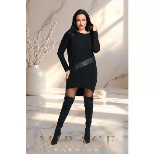 Mirage Jessica bőrbetétes alkalmi tunika, éjfekete