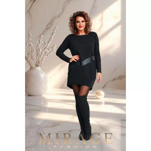 Mirage Jessica bőrbetétes alkalmi tunika, éjfekete